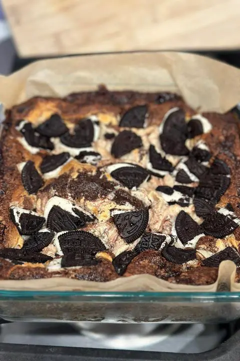 baked oreo cheesecake brownies without sprinkles.
