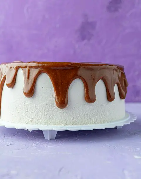 side view of the vegan christmas drip cake.