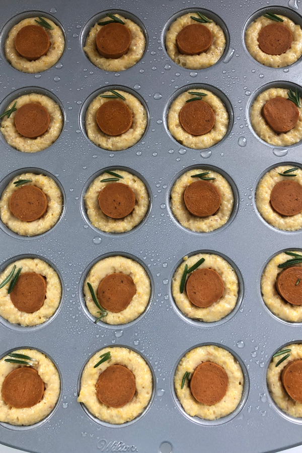 vegan corndog bites ready to be baked