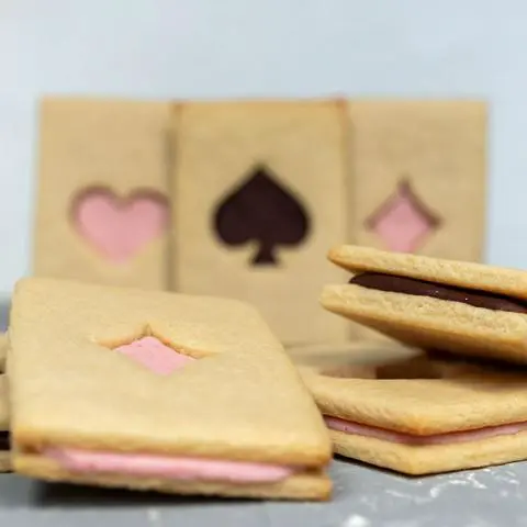 vegan cookie sandwiches that look like playing cards