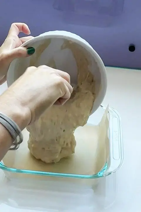 transferring the batter into the baking pan.