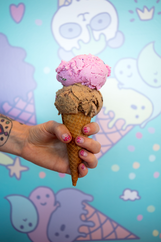 Vegan unicorn and coffee ice cream cone from Cocobella
