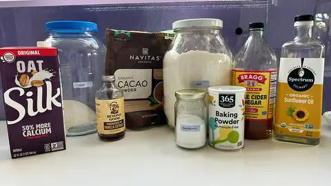 ingredients needed to make a vegan chocolate quarter sheet cake