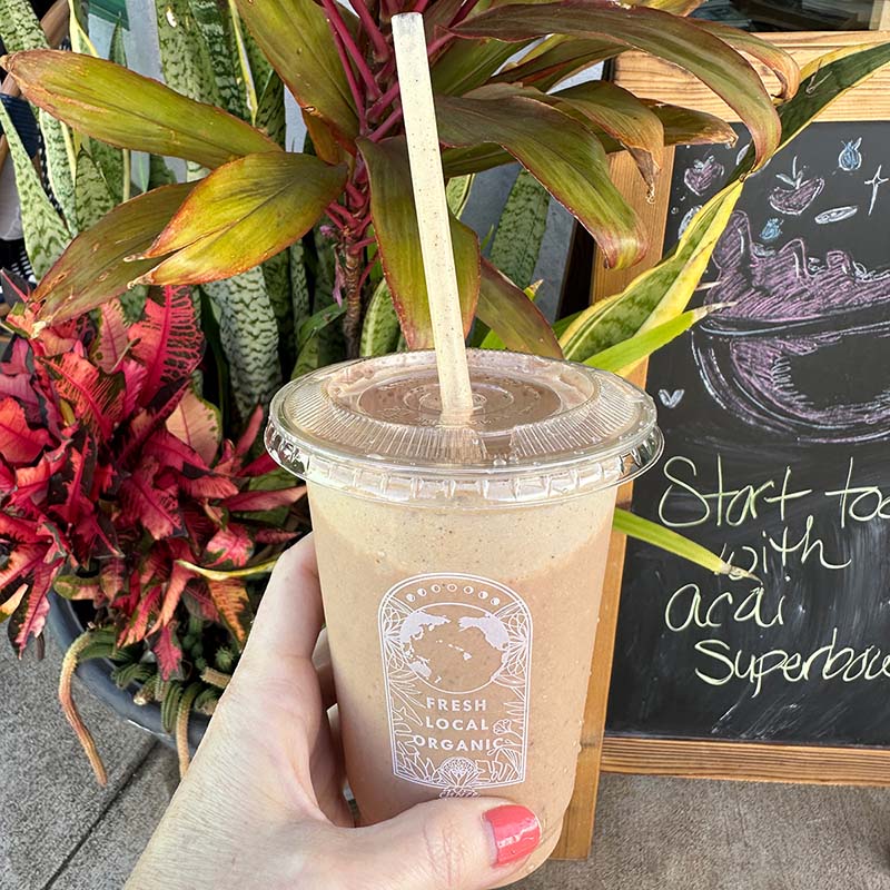 chocAloha protein shake from Choice Health Bar in Paia, Maui.