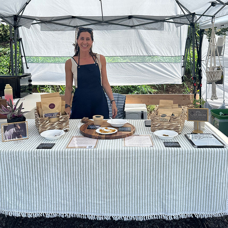 a vegan stand at a farmer’s market in Paia, Maui.