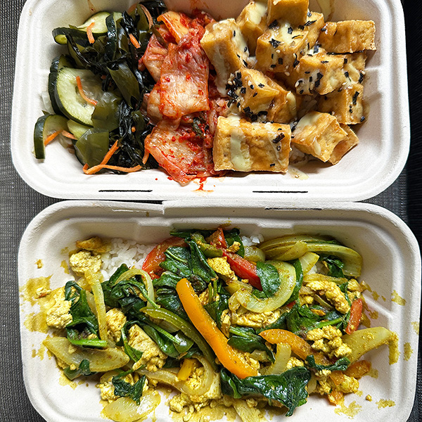 vegan poke and tofu scramble from Ma`alaea General Store in Wailuku in Maui.