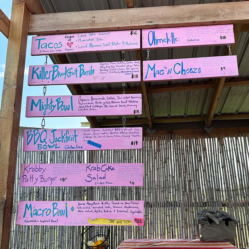 vegan food menu at Rainbow Kitchen in Maui.