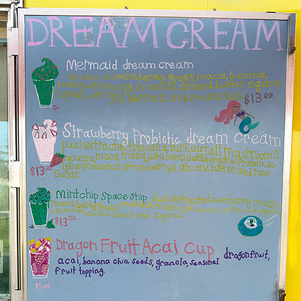 the smoothie menu at Rainbow Kitchen in Maui.