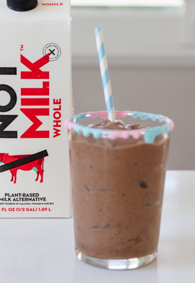 tall glass of vegan chocolate shake