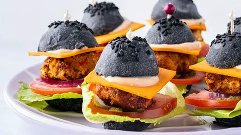 bite sized veggie burgers.