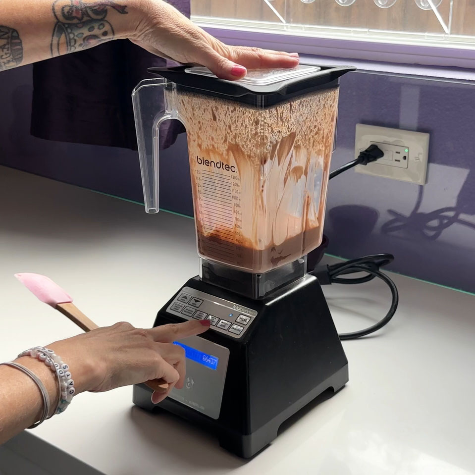 Blending mousse ingredients in a blendtec blender.
