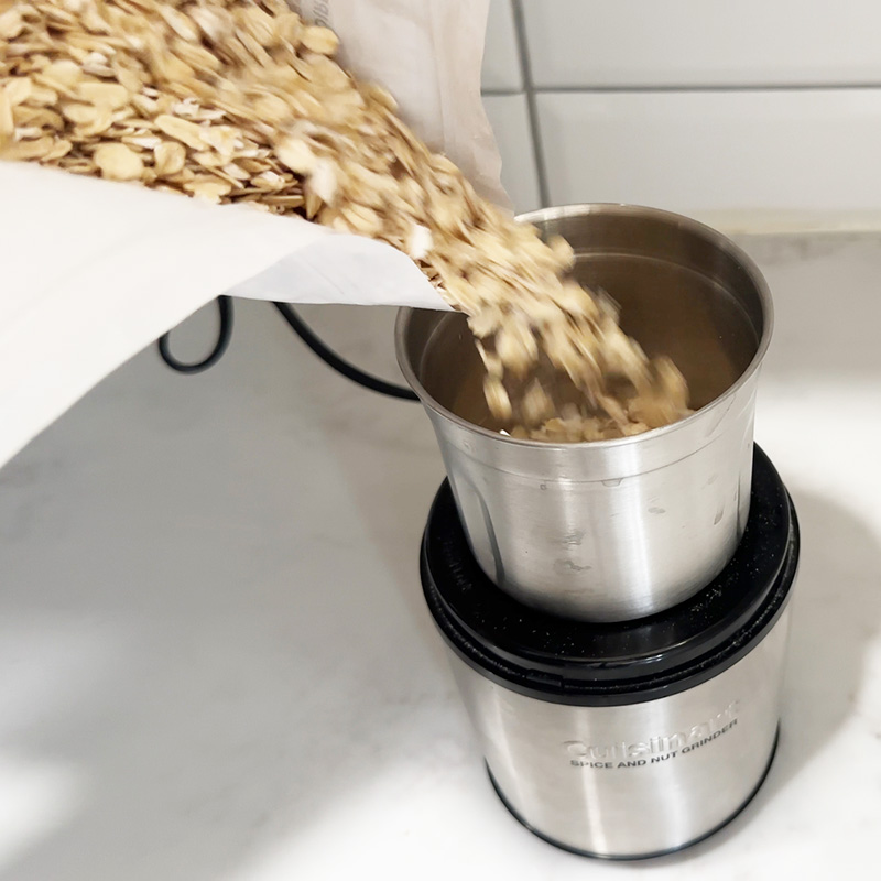 Making GF oat flour out of gluten-free oats.
