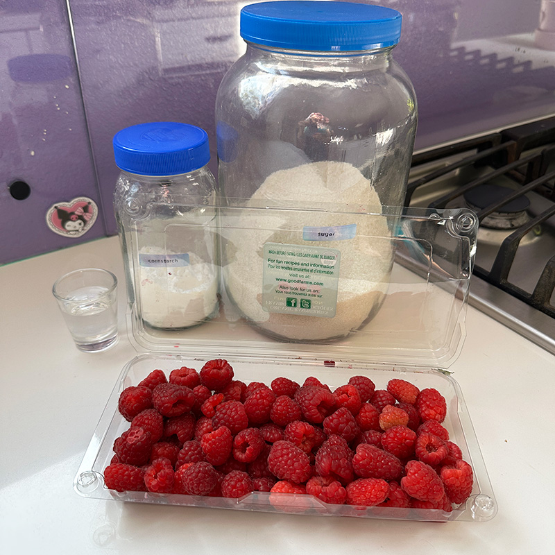 Ingredients needed for raspberry filling.