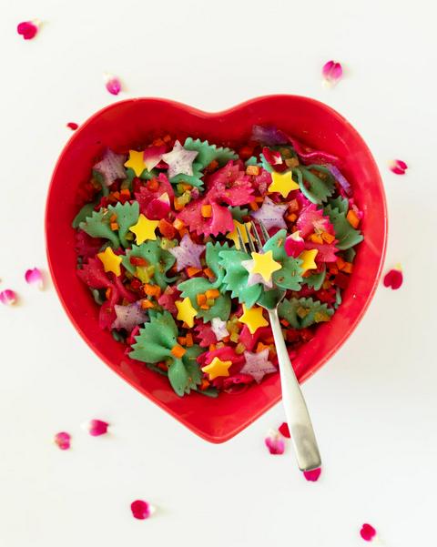 vegan rainbow bowtie pasta salad