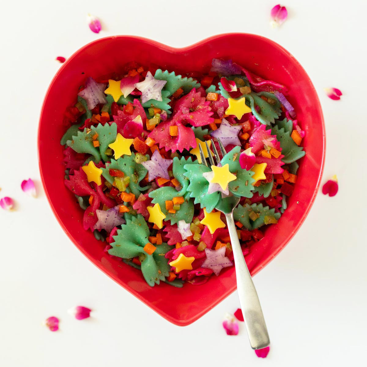 vegan rainbow bowtie pasta salad
