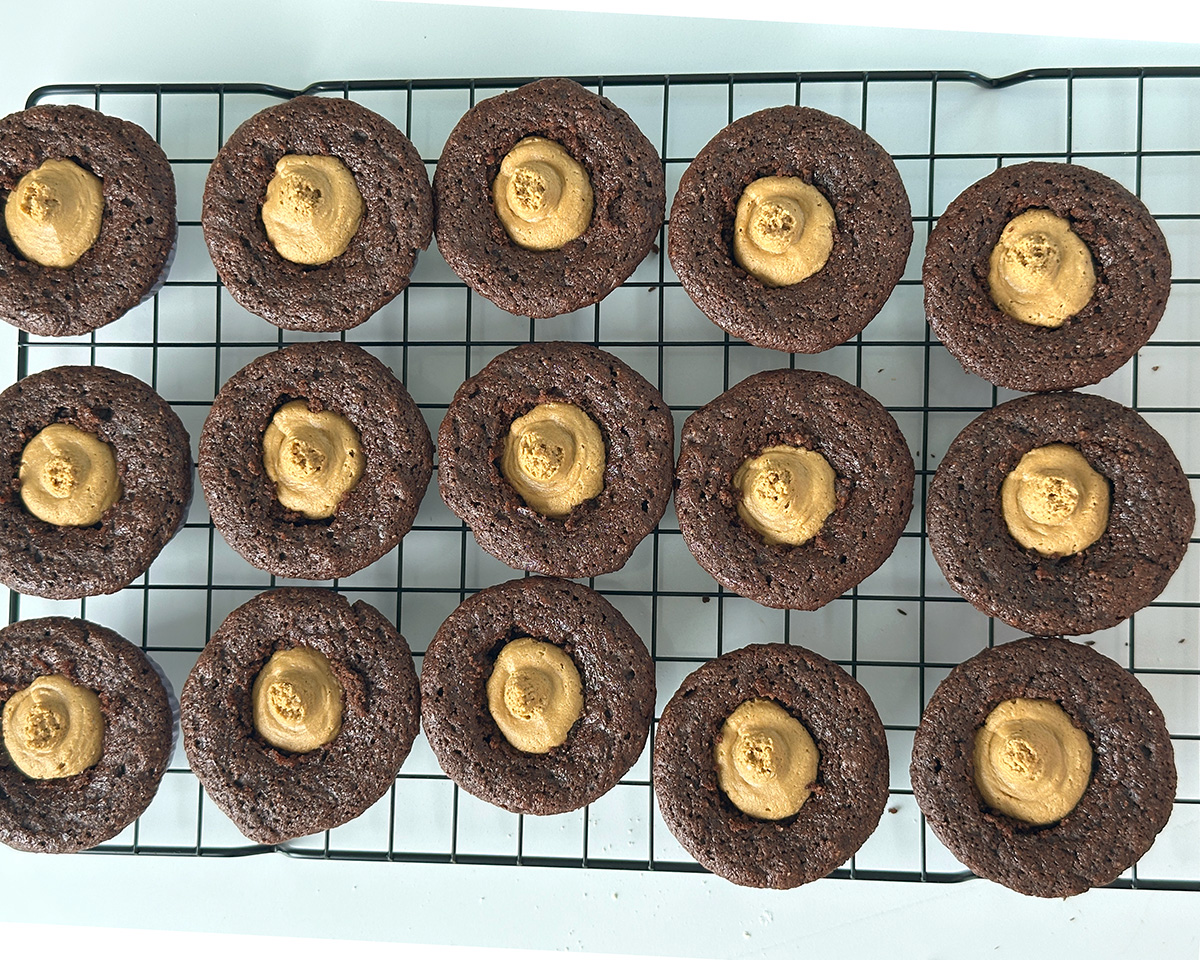 chocolate cupcakes filled with peanut butter filling.