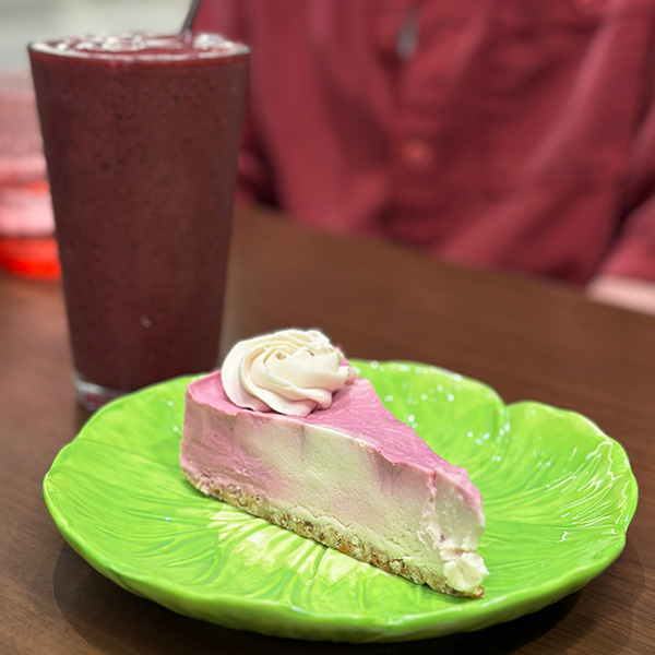 vegan strawberry cheesecake at Rabbits Cafe in Portland.