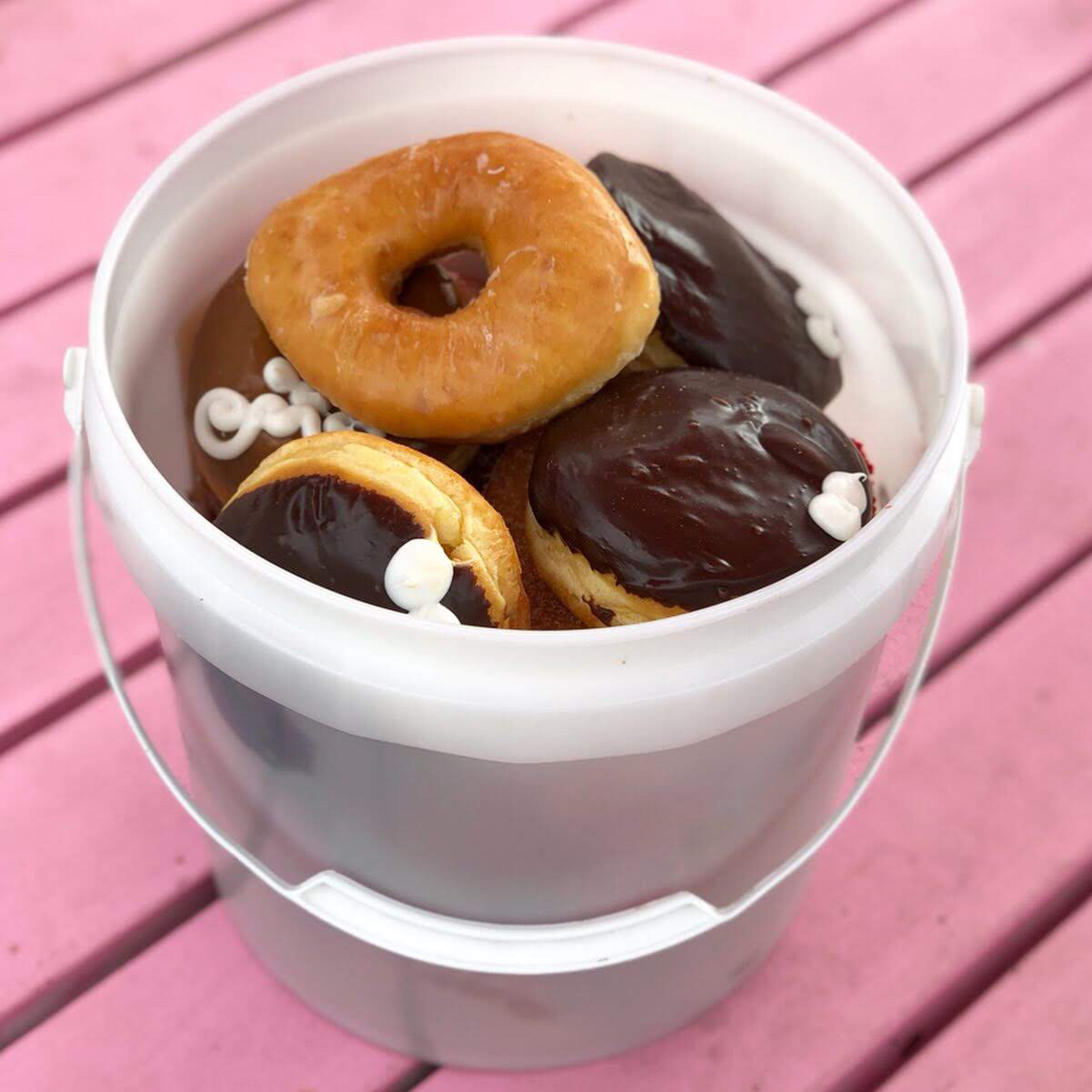 the donut bucket at Voodoo Donuts in Portland.