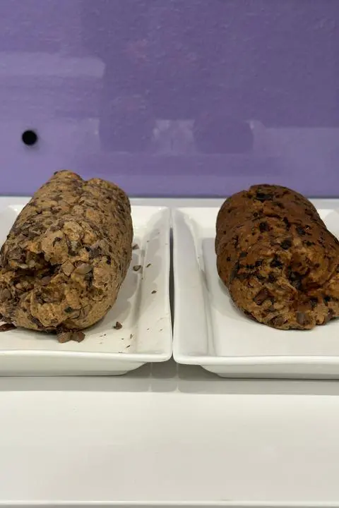 comparison of 2 vegan roasts-one steamed and one boiled.