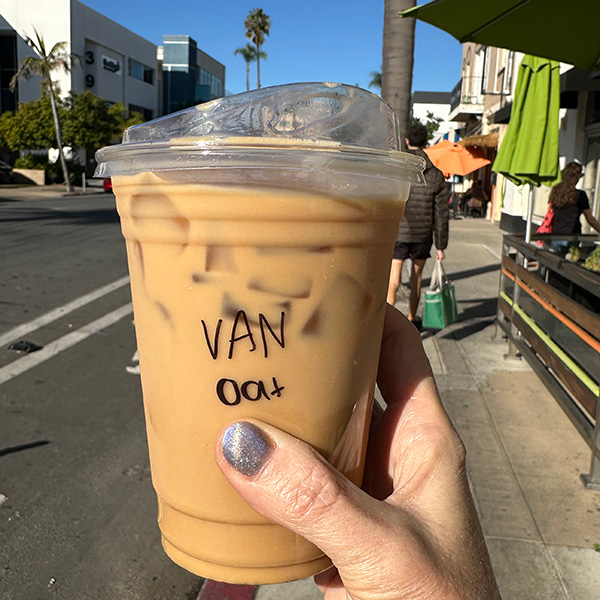 iced vanilla oat milk latte from Hazel & Jade in San Diego.