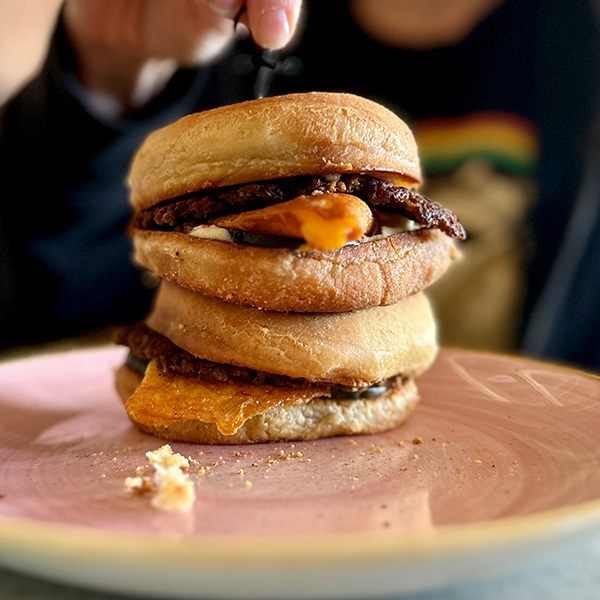 vegan breakfast sandwich from Kindred in San Diego.