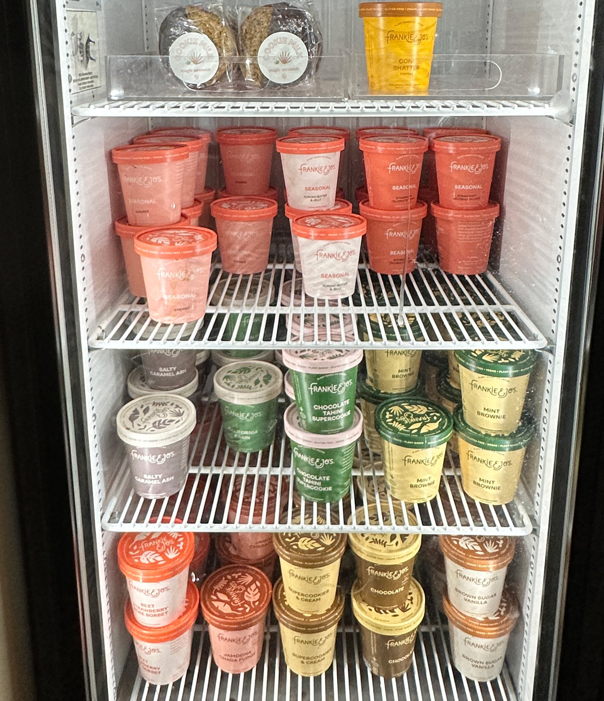 mini fridge of pints of ice cream for sale