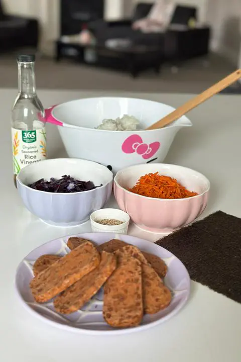basic ingredients you need to make a quick and easy vegan spam sushi bake